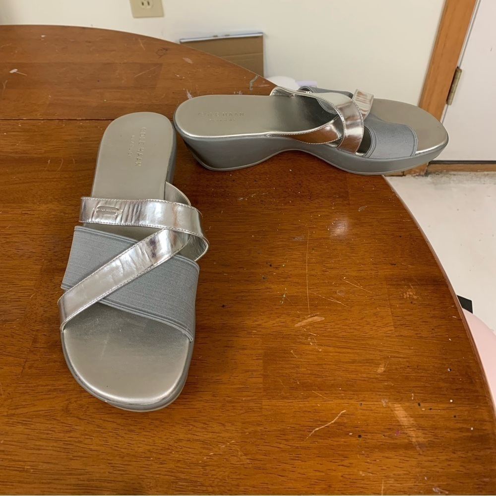 Cole Haan Grand Os metallic silver platform sandals size 7.5